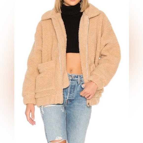I AM GIA Sz XS Oversized Sherpa Teddy Tan Colourway Patch Pockets Jacket Coat - Picture 3 of 12
